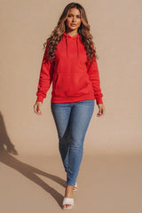 Red Oversized Matching Drawstring Rib Cuff & Hem Pocket Hoodie - Melissa