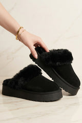 Black Faux Suede Platform Slipper Mules - Moix