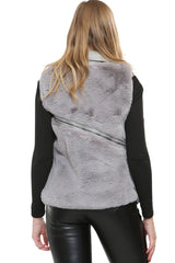 Grey PU Faux Leather Faux Fur Gilet - Liana