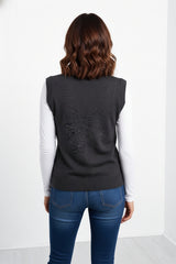 Dark Grey V Neck Sleeveless Knitted Vest- Hanya