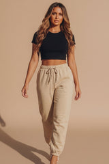 Beige Sheared Hem Joggers - Wynter