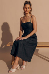 Black Corset Detail Strappy Midaxi Dress - Rosa