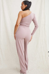 Mauve Belted One Shoulder Jumpsuit - Evelyn