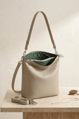 Beige Textured Detachable Strap Shoulder Bucket Bag  - Tasmin