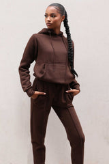 Chocolate Oversized Hoodie & High Waisted Seam Front Cuffed Joggers Loungewear Set - Martha
