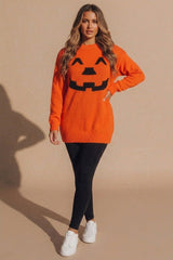 Orange Pumpkin Face Knitted Jumper - Hyperx