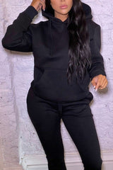 Black Hoodie Cuffed Joggers Loungewear Set - Bellamy