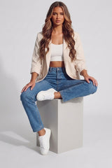 Beige Tailored Open Front Blazer- Roman