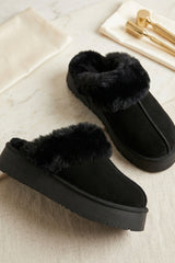 Black Faux Suede Platform Slipper Mules - Moix