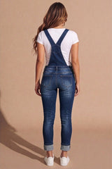 Blue Distressed Denim Skinny Fit Dungaree- Enora