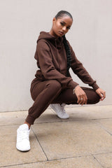 Chocolate Oversized Hoodie & High Waisted Seam Front Cuffed Joggers Loungewear Set - Martha