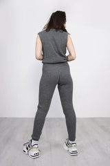 Charcoal Ribbed Knitted 3 Piece Loungewear Set-Jinet