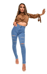 Blue Mid Distressed High Waisted Skinny Jeans – Brooke