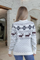 Cream Reindeer & Snowflake Pattern Knitted Christmas Jumper - Talia