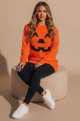 Orange Pumpkin Face Knitted Jumper - Hyperx