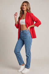 Red Tailored Open Front Blazer- Roman