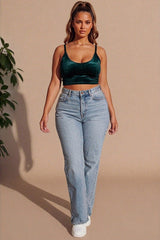 Emerald Velvet Strappy Bustier Cami Top - Neralia