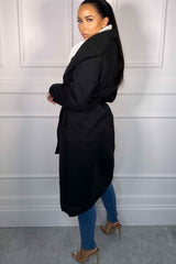 Black Waterfall Duster Belted Long Coat - Pola