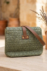 Khaki Woven Ring Detail Crossbody Bag - Braided