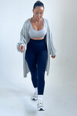 Grey Long Sleeve Ribbed Midi Cardigan - Ivy