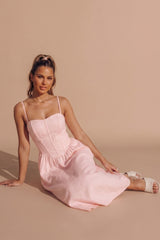 Pink Corset Detail Strappy Midaxi Dress - Rosa
