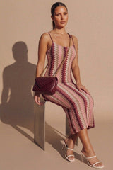 Wine Zig Zag Strappy Midaxi Bodycon Dress- Teeya