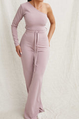 Mauve Belted One Shoulder Jumpsuit - Evelyn