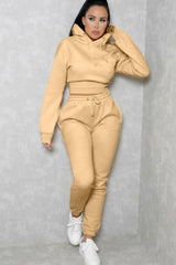 Nude Long Sleeve Cropped Fleece Hoodie & Cuffed Joggers Loungewear Set - Layla