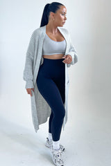 Grey Knitted Long Sleeve Pocket Detail Ribbed Cardigan - Leanne