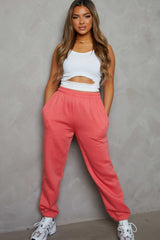 Coral Oversized High Waisted Shirred Drawstring Pocket Detail Cuffed Joggers - Samira