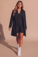 Black Buttoned Up Short Sleeve Ribbed Playsuit - Allegra