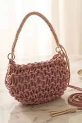 Pink Macramé Woven Shoulder Bag - Euna