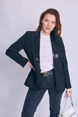 Black Sequin Lapel Blazer - Ever