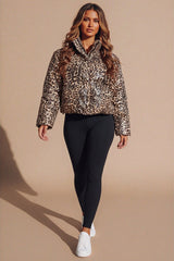 Leopard Sequin High Neck Padded Cropped Puffer Jacket - Khlon