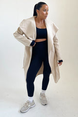Beige Waterfall Duster Belted Long Coat - Pola