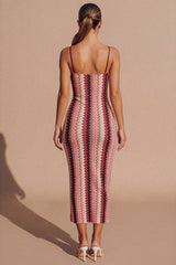 Wine Zig Zag Strappy Midaxi Bodycon Dress- Teeya