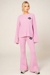 Pink Ribbed Long Sleeve Logo Lounge Set – Monroe
