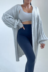 Grey Long Sleeve Ribbed Midi Cardigan - Ivy