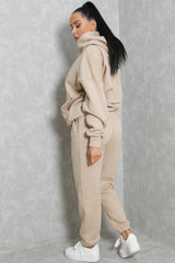 Stone Oversized Front Pocket Pullover Hoodie Cuffed Joggers Loungewear Set - Alexia