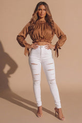 White Mid Distressed High Waisted Skinny Jeans – Brooke