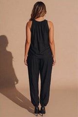 Black Stud Detail Sleeveless Loungewear Co-Ord Set - Reinax