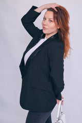Black Sequin Lapel Blazer - Ever