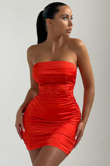 Orange Satin Strapless Bodycon Corset Mini Dress - Annie
