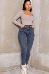 Blue Mid Wash High Waisted Skinny Jeans - Tabatha