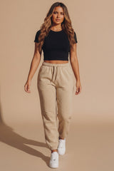 Beige Sheared Hem Joggers - Wynter
