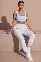 Baby Blue Thick Strap Square Neck Crop Top - Mirelda