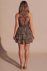 Leopard Brown Polka Dot Tiered Frill Halterneck Mini Dress- Joyna