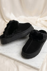 Black Faux Suede Platform Slipper Mules - Moix