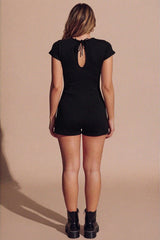 Black Keyhole Back Cap Sleeve Playsuit - Della