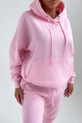 Baby Pink Oversized Front Pocket Pullover Hoodie Cuffed Joggers Loungewear Set - Alexia